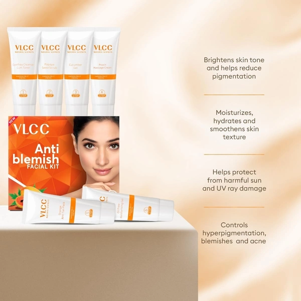 VLCC Anti Blemish Facial Kit - 60g | Brightening Facial Kit for Dry, Sensitive and Oily Skin Types | Fight Blemishes and Dullness | Protects and Nourishes Skin. 8906008458466