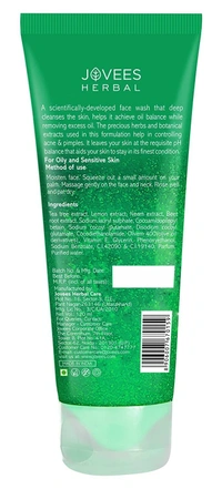 Jovees Herbal Tea Tree Oil Control Face Wash for Oily & Sensitive Skin | Paraben & Alcohol-Free, Controls Oil, Prevents Breakouts, Remove Dead Skin | Gentle Cleanser For All Skin Types - 120ml 8906007670159