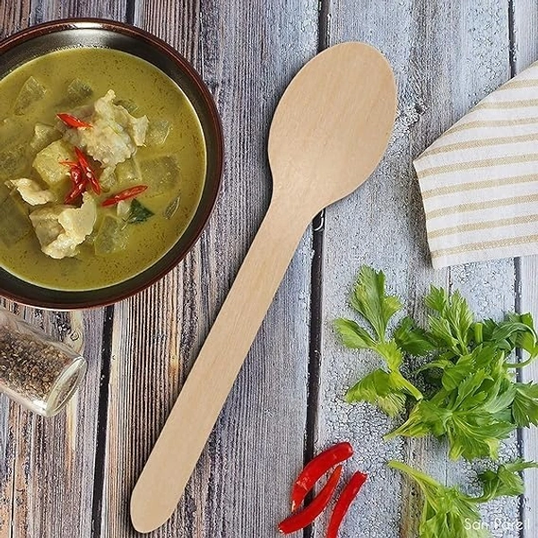  Disposable Wooden Spoons | Wooden Dining Tableware Spoons Set | Ideal for Birthday, Wedding, Events & Party Packof 25 pcs