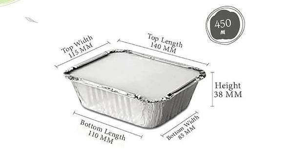 Aluminium Foil Container Box with Lid Pack for Food Packing, Baking, Takeaway | Disposable Foil Box for Meal Prep Storage Kitchen | Use and Throw Food Parcel Containers - Medium, Sliver