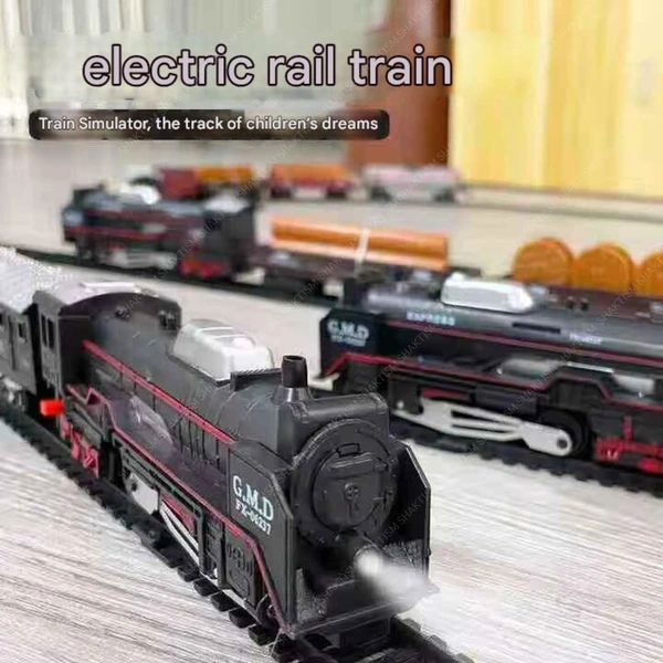 Rail King Intelligent Classical Smoke Train – Rechargeable 16–Piece Set with Tracks, Locomotive & Carriages, Featuring Light, Sound & Realistic Water Smoke for Kids  - 24 x 20 x 3.5 cm, Multi-color