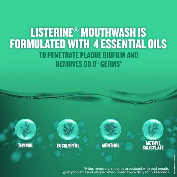 Listerine Fresh Burst Mouthwash Liquid, for fresh breath, Removes 99.9% Germs - 250 ML