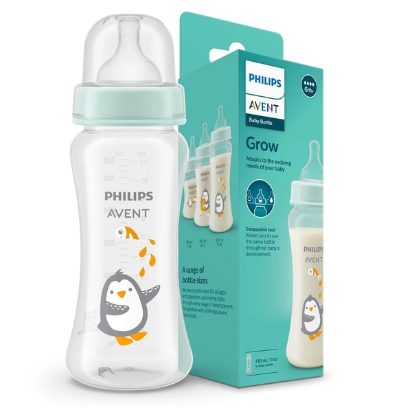 Philips Avent Grow Plastic Feeding Bottle | Anti-Colic | Easy Fill,Easy Clean|BPA Free | with 6M+ Flow Teat | 330 ML - 330 ML, Multi-color