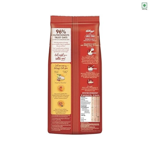 Kellogg's Oats Rolled Oats High in Protein and Fibre Low in Sodium 200g Pack, Plain, 36 count