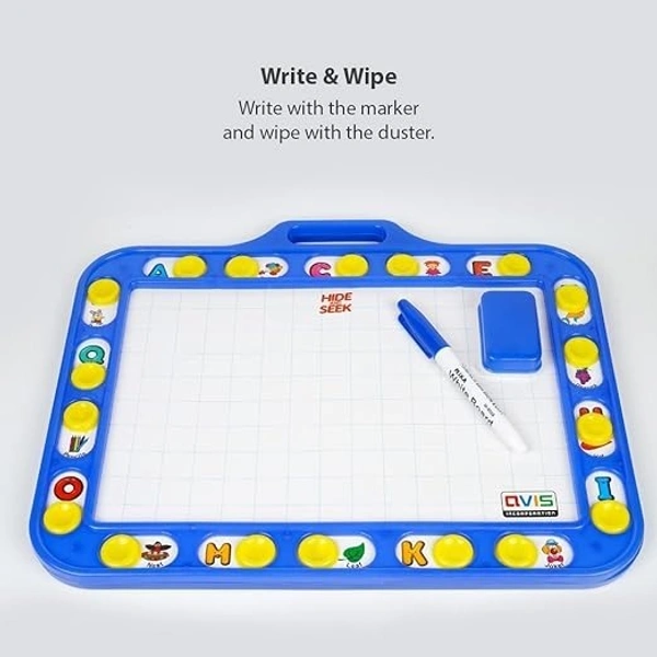 Avis Educational Hide & Seek Slate Writing Board 2 in 1 to Write and Learn Their Preschool Lessons for Kids (Blue Colour) - 27*20*3 cm, Blue