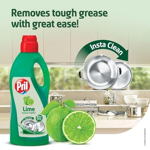 Pril Lime Liquid Dishwash Gel - 2 L | Dish Cleaning Liquid Gel with German Technology - Active Power Molecules Leaves No Residue, Grease Cleaner For All Types of Utensils 8902102163701 - 2 l, Pastel Green