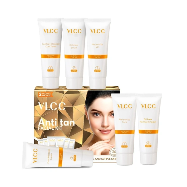 VLCC Anti Tan Facial Kit - 60 g | Power of 25 Vital Ingredients | Fights Sun Tan, Dark Spots, and Sun Spots | Even Nourishes and Protects Skin from UV Rays.