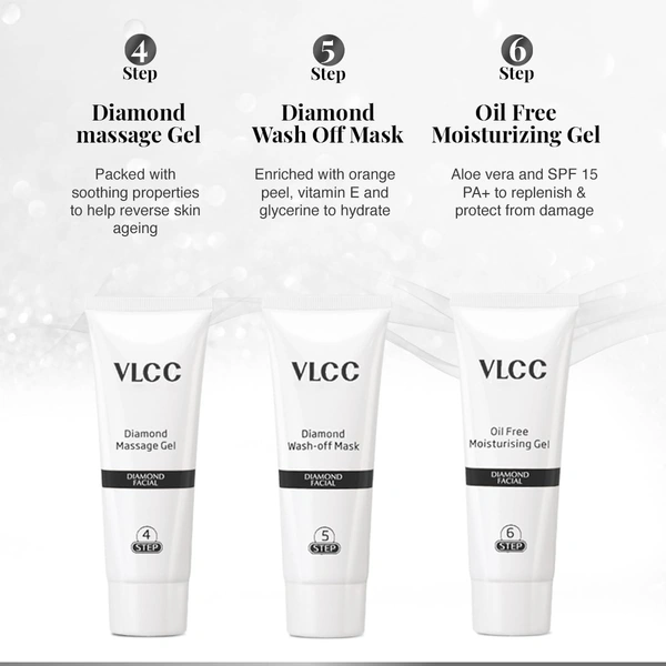 VLCC Diamond Facial Kit - 60g | Purifying with Parlour Glow | Improves Elasticity, Brightens and Helps Lighten Patchy, Damaged Skin | with Colloidal Diamond...