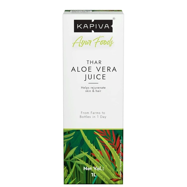 Kapiva Thar Aloe Vera Juice (With Pulp) | Rejuvenates Skin And Hair | Natural Juice Made Within 4 Hours Of Harvesting | No Added Sugar, 1L - 1L