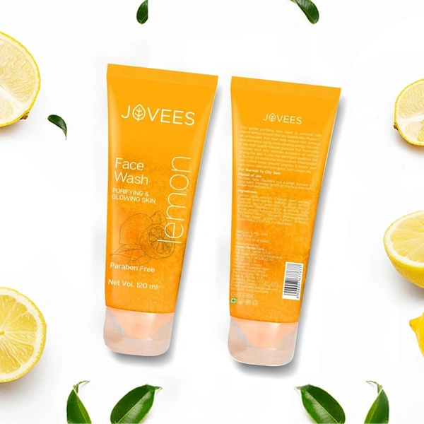 Jovees Herbal Lemon Face Wash with Lemon, Orange Peel & Kakadu Plum Extract | Removes Dirt, Impurities & Excess Oil | Reduces Dark Spot | Skin 50 ML 8906007677707
