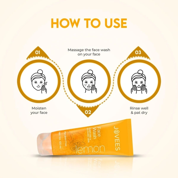Jovees Herbal Lemon Face Wash with Lemon, Orange Peel & Kakadu Plum Extract | Removes Dirt, Impurities & Excess Oil | Reduces Dark Spot | Skin 50 ML 8906007677707