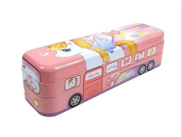Unicorn Express line School Bus | Metal Pencil Box | Colorful Box-567-27 - Pink