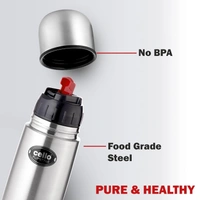 Cello Flipstyle Thermosteel Water Bottle with Jacket 1000ml, Silver | 24 Hours Hot and Cold | Double Walled | Vacuum Insulated Flip Lid Flask Bottle | Perfect for Water, Tea, Coffee & Cold Beverages - 1000 ML, Multi-color