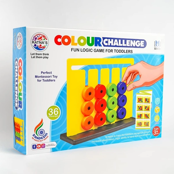 RATNA'S Colour Challenge Montessori Slide & Match Puzzles - Brain Game for Kids | Fun and Colourful Pattern Making Activity Toys | Early Development and Learning Kids Toys - 23.5*7 cm, Multi-color