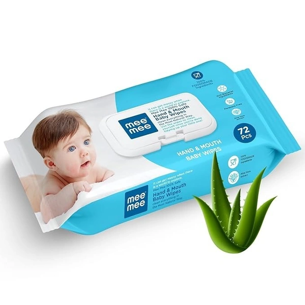 Mee Mee Gentle Hand and Mouth Baby Wipes (White, 1 Pack, 72 Pieces) 