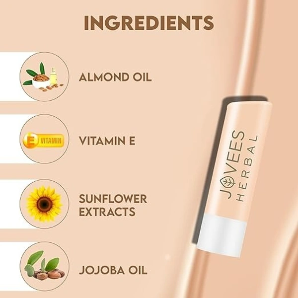 JOVEES Herbal Vitamin E Lip Balm with SPF 15 For Soft, Glossy And Supple Lips | 24 Hour Hydration | Rejuvenates Dark, Pigmented, Dry, Chapped And Sun Damage Lips- 5g, Beige