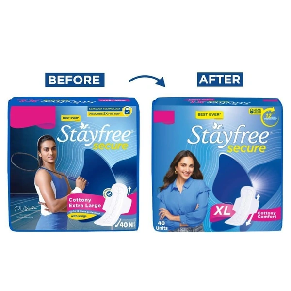 Stayfree Secure XL Sanitary Pads For Women, 18Pads, Cottony Soft Cover