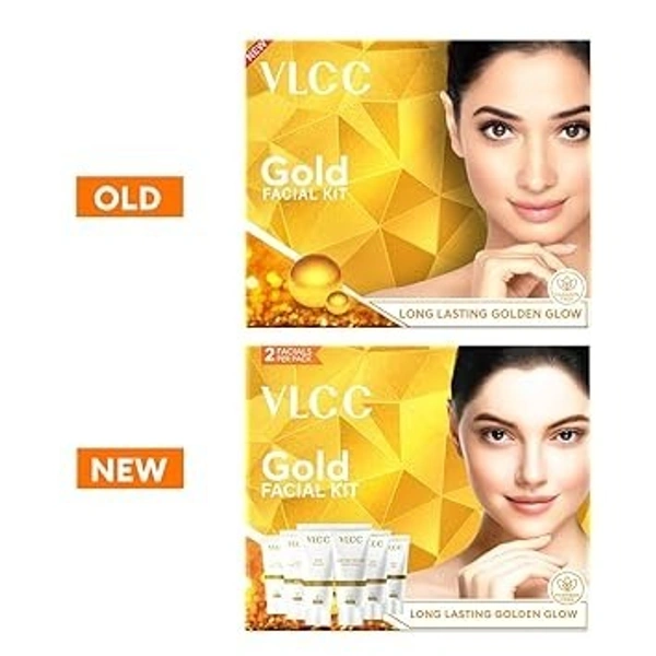 VLCC Gold Facial Kit, Bright & Glowing Skin - 60g | Pamper your Skin for a Luminous Glow | Parlour Glow with 24K Gold Bhasma, Rose Extracts, Turmeric...