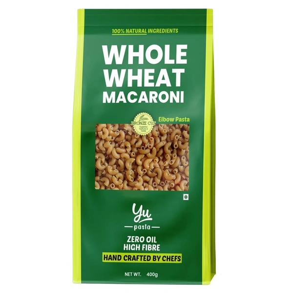 Yu Foodlabs 100% Whole Wheat Pasta - Macaroni - High Fibre - Zero Preservatives - No Maida & 100% Atta - Just Boil - 400 G - Yu