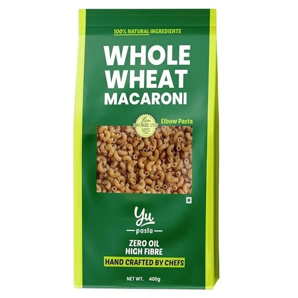 Yu Foodlabs 100% Whole Wheat Pasta - Macaroni - High Fibre - Zero Preservatives - No Maida & 100% Atta - Just Boil - 400 G - Yu