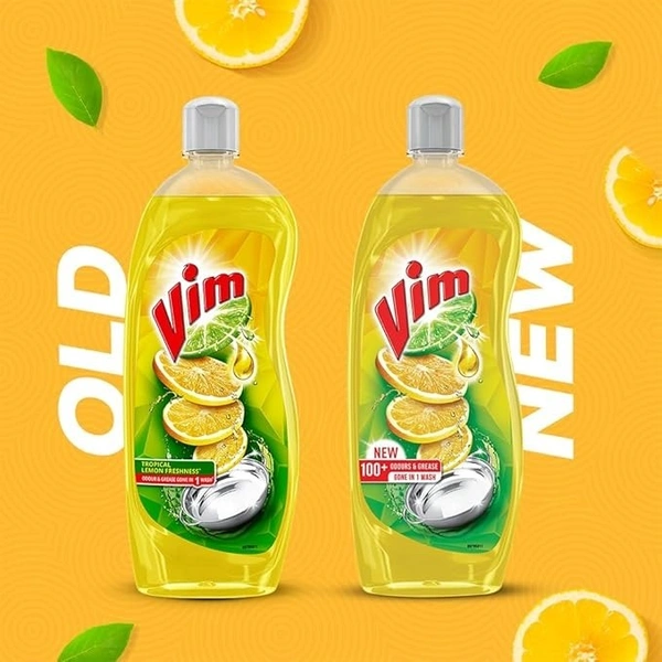 Vim Dishwash Liquid Gel Lemon, With Lemon Fragrance, Leaves No Residue, Grease Cleaner For All Utensils, 500 ml Bottle - 500ml