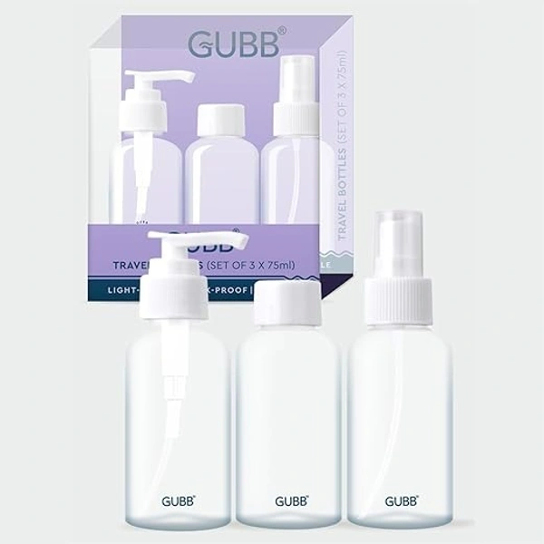 GUBB Travel Bottle Set | Travel Bottles For Toiletries | Refillable Bottles With Pump, Spray & Cap
