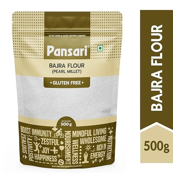 Pansari 100% Natural Bajra/Millet Atta 500gm – Gluten-Free, High in Protein, Vitamins, and Iron| Rich in Dietary Fiber, Good for Diabetics, Supports Heart Health