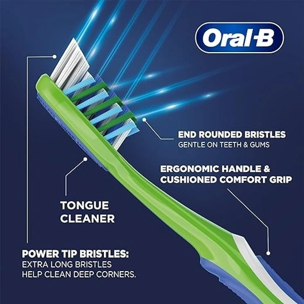 Oral-B Criss Cross Deep Clean Medium Bristles Manual Toothbrush For Adults,Tongue Cleaner,  Tooth Brush Set, Oral B Dentist Recommended Brand (Family Pack of 4) - Multicolour
