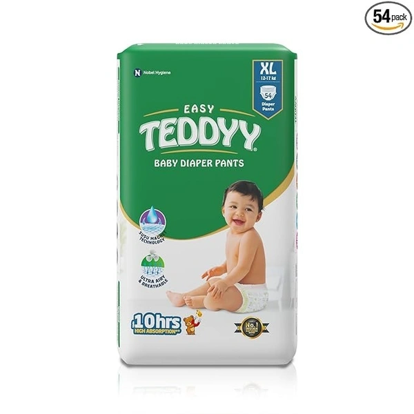 TEDDYY Baby Easy Pant Diapers Extra Large 54 Count (Pack of 1), 12-17 kgs, 10 hrs Leak Protection, Anti - Bacterial  - xl
