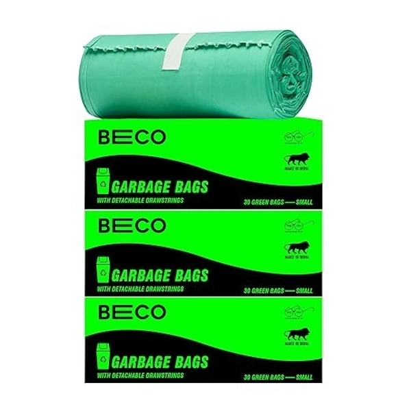 Beco Eco-Friendly Garbage Bags | 30 Bags | Dustbin/Trash Bags with Detachable Drawstrings | For Dry & Wet waste - 43 * 48 cm