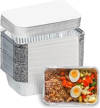Aluminium Foil Container Box with Lid Pack for Food Packing, Baking, Takeaway | Disposable Foil Box for Meal Prep Storage Kitchen | Use and Throw Food Parcel Containers - Large, Silver