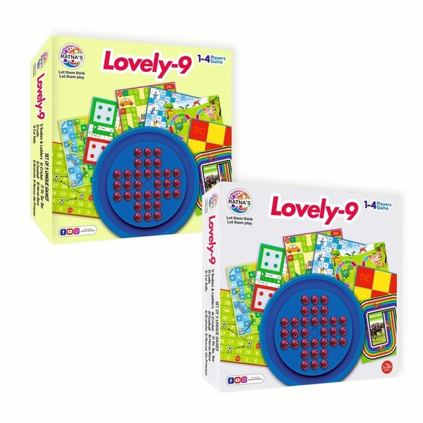 Ratna's Lovely-9 Multi Board Game Set, 9-in-1 Family Games Collection Including Brainvita, Snakes Ladders, Ludo, Cricket, Car Rally, Football, Tic Tac Toe & More, 1-4 Players - ‎20 x 20 x 0.1 cm, Multi-color