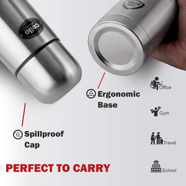 Cello Flipstyle Thermosteel Water Bottle with Jacket 1000ml, Silver | 24 Hours Hot and Cold | Double Walled | Vacuum Insulated Flip Lid Flask Bottle | Perfect for Water, Tea, Coffee & Cold Beverages - 1000 ML, Multi-color