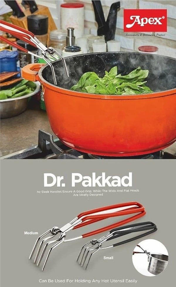 Dr. Pakkad Tongs for Cooking, Sleek Handles, Wide and Flat Heads, Small and Medium Sizes - ‎25L x 5W Centimeters, Multi-color