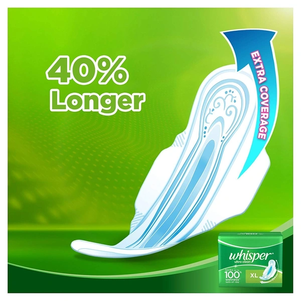 Whisper Ultra Clean Sanitary Pads XL wings (15 Count) (Pack of 1)