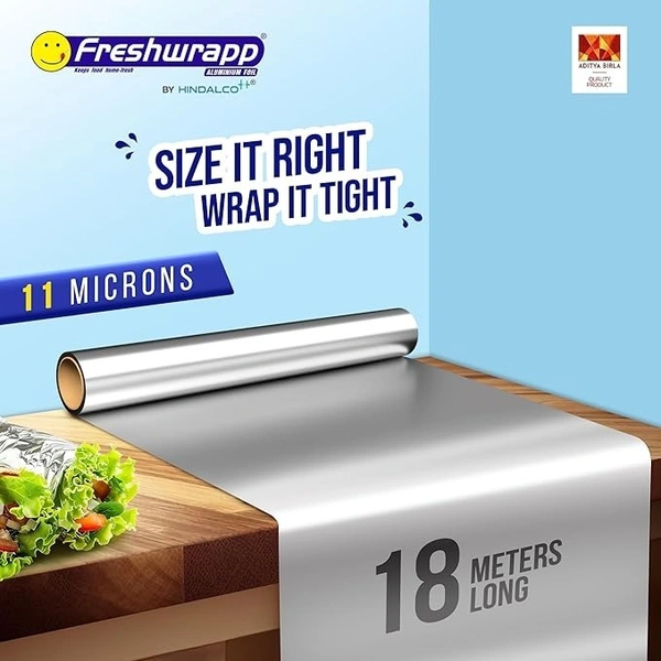 Hindalco Freshwrapp Standard Aluminium Foil - 18 Meters | 11 Microns - 18 Meters, Silver