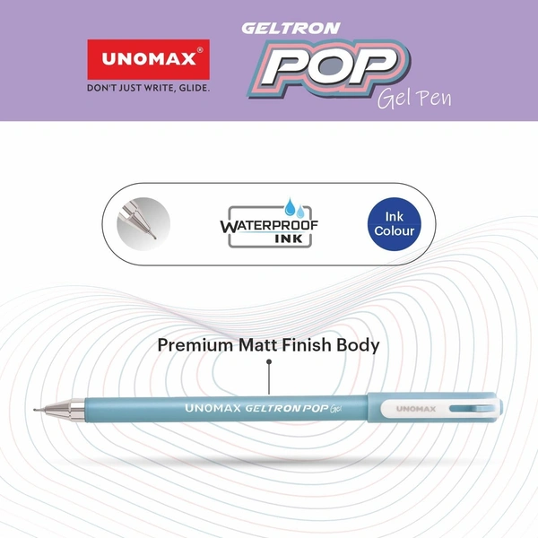 UNOMAX Geltron Pop Gel Pen Pack of 10 Blue | Elevate Your Writing Experience: Smooth Writing, Matt Finish Body, Super Smooth Writing, Waterproof Ink...