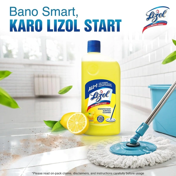 Lizol Disinfectant Surface & Floor Cleaner Liquid, Citrus - 1 Litre | Suitable for All Floor Cleaner Mops | Kills 99.9% Germs| India's #1 Floor Cleaner