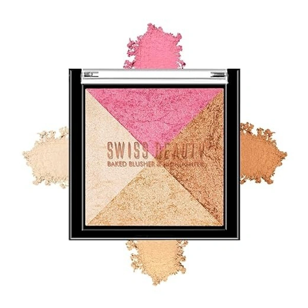 Swiss Beauty Mini Baked Shimmer Blusher And Highlighter Palette For Face Makeup| Multicolor-5, 7 Gm | - 7g