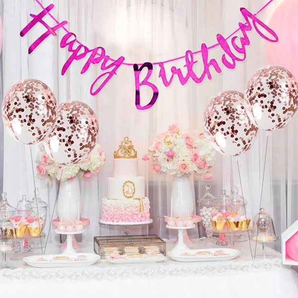 Happy Birthday Party Cursive Metallic Banner  - Red