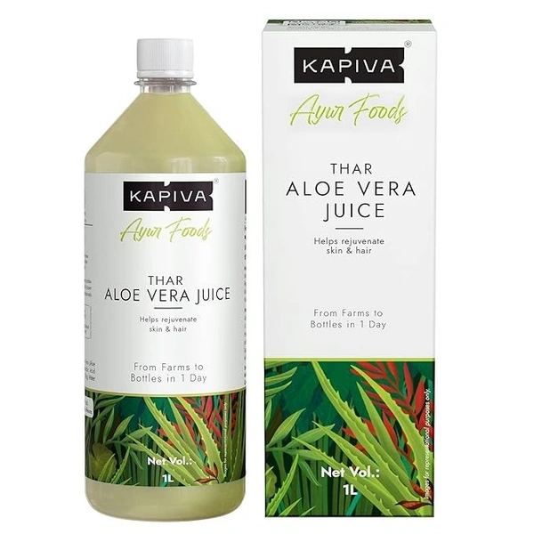 Kapiva Thar Aloe Vera Juice (With Pulp) | Rejuvenates Skin And Hair | Natural Juice Made Within 4 Hours Of Harvesting | No Added Sugar, 1L - 1L