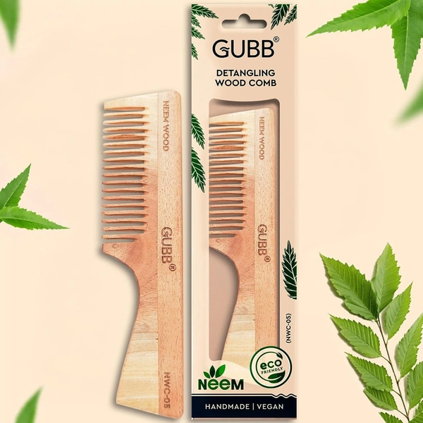 GUBB Detangling Neem Comb With Handle – Effortless Detangling, Frizz Control, and Shine | Ideal for Men and Women