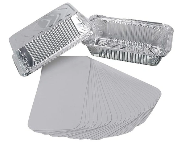 Aluminium Foil Container Box with Lid Pack for Food Packing, Baking, Takeaway | Disposable Foil Box for Meal Prep Storage Kitchen | Use and Throw Food Parcel Containers - Large, Silver