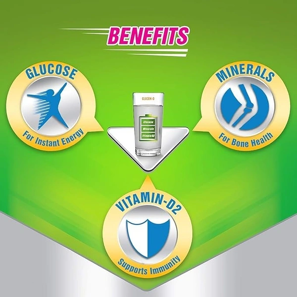 Glucon-D Regular Glucose Powder(1kg, Refill)| For Tasty Glucose Drink| Provides Instant Energy| Vitamin D2 Supports Immunity - 250g