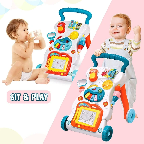 Baby Walker Walk Along The Music Walker,Baby Walker with Activities, Music and Sound, Toys 3 Year Old 2 in 1 Use as Push & Pull Toys Sit-a-Stand Learning Walker - ‎56 x 10.5 x 41 cm; 3 kg, Multi-color