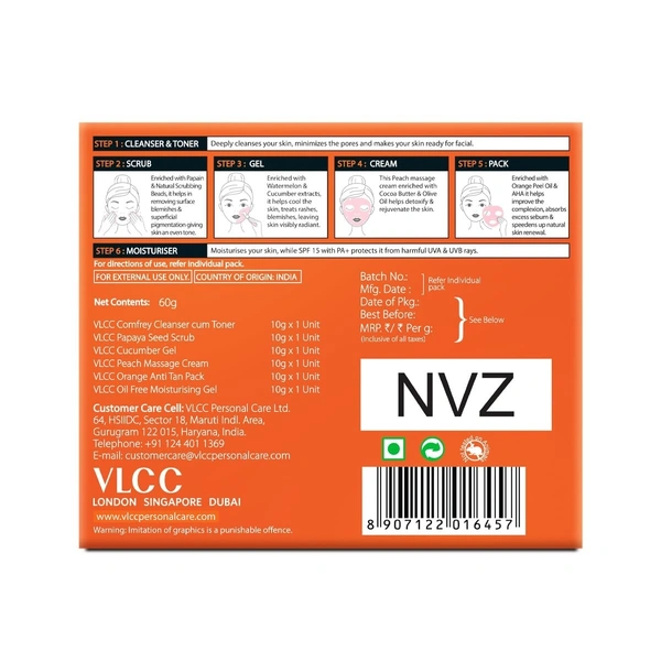 VLCC Anti Blemish Facial Kit - 60g | Brightening Facial Kit for Dry, Sensitive and Oily Skin Types | Fight Blemishes and Dullness | Protects and Nourishes Skin. 8906008458466