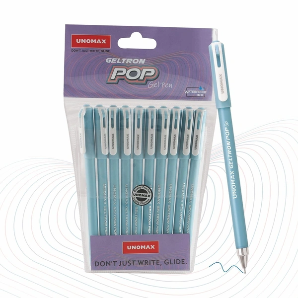 UNOMAX Geltron Pop Gel Pen Pack of 10 Blue | Elevate Your Writing Experience: Smooth Writing, Matt Finish Body, Super Smooth Writing, Waterproof Ink...
