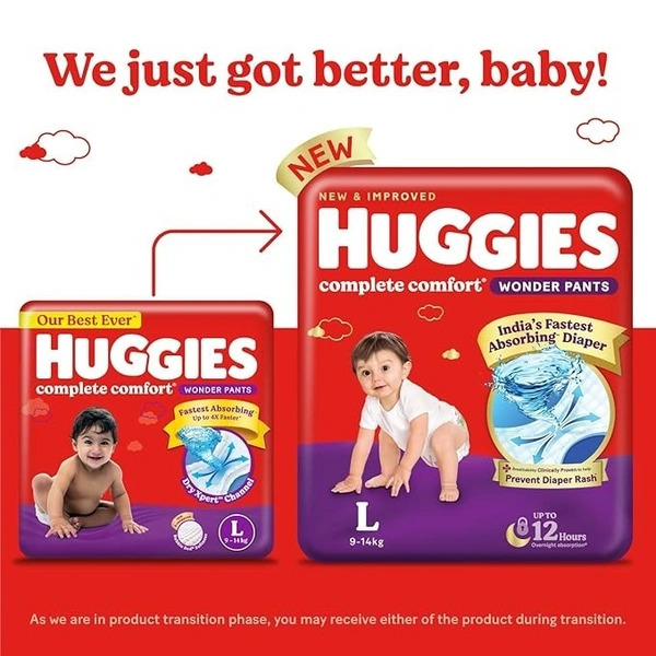 Huggies Complete Comfort Wonder Pants | Pant Style Baby Diapers Large Size, 64 Count | India's Fastest Absorbing Diaper, Prevents Diaper Rash, Ideal for...