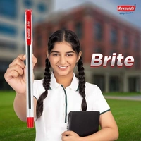 Reynolds BRITE Ball Pen SET - 5 Red PENS WITH COMFORTABLE GRIP |BALL PENS FOR WRITING | PEN FOR STUDENTS & OFFICE STATIONERY | 0.7 mm TIP SIZE - red