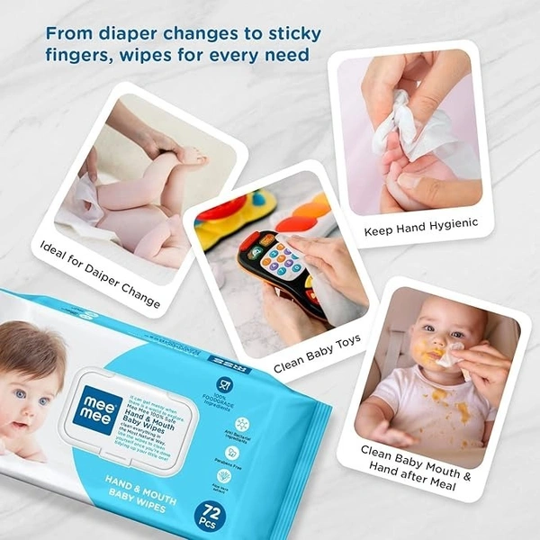 Mee Mee Gentle Hand and Mouth Baby Wipes (White, 1 Pack, 72 Pieces) 